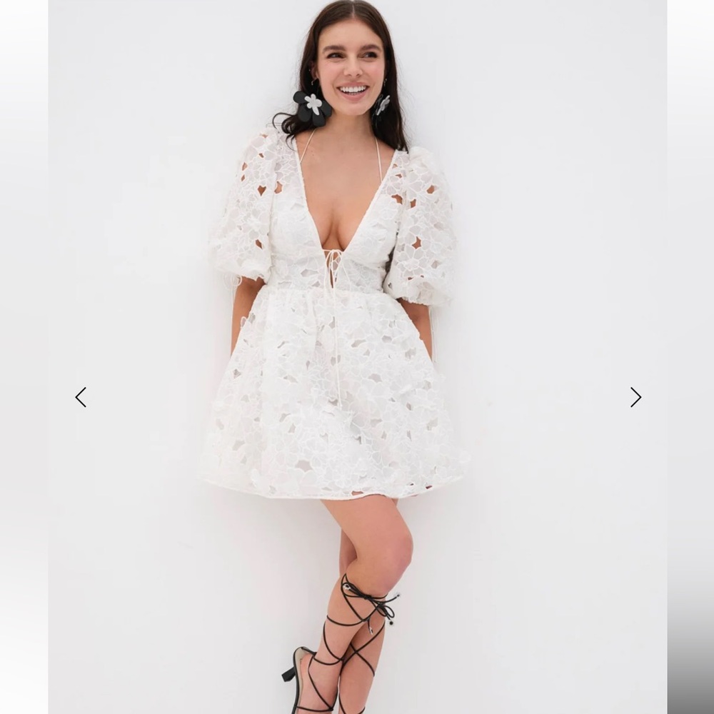 For Love and Lemons Leighton Mini Dress in White | XS